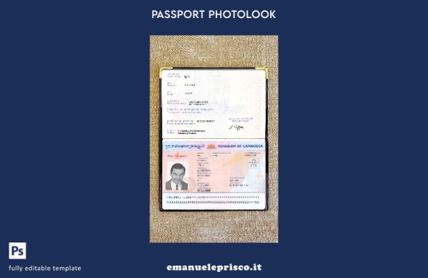 modello di aspetto fotografico del passaporto cambogiano in stile verificato